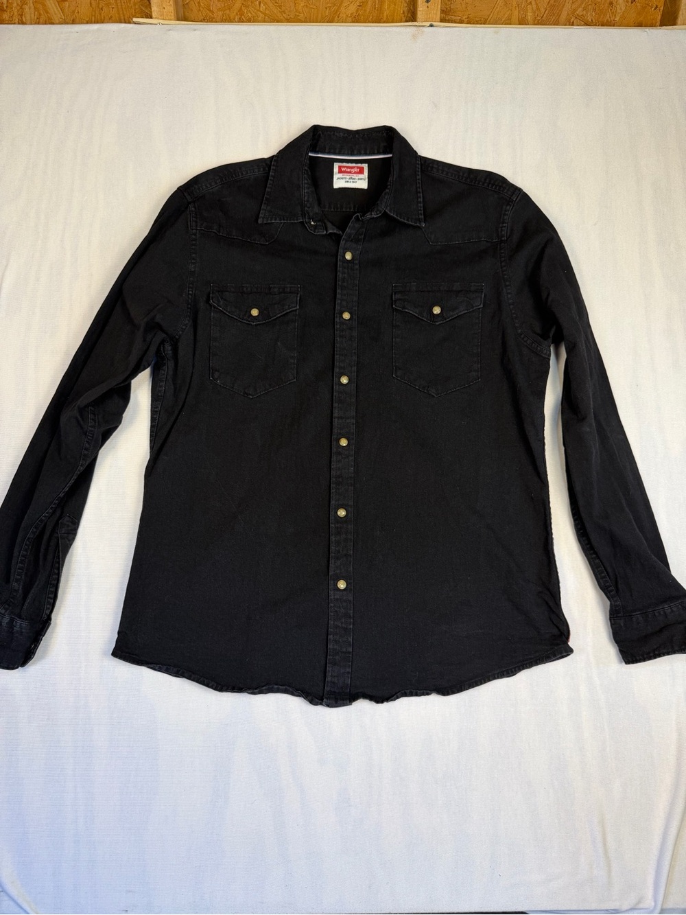 Wrangler Men's Black Western Pearl Button-Up Shirt Rodeo Pockets Size: Large